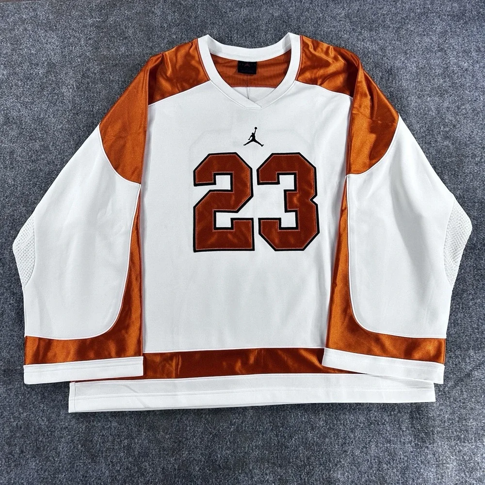Jordan Mens Brooklyn Collegiate Hockey Jersey Size XL White Orange HV0109 133